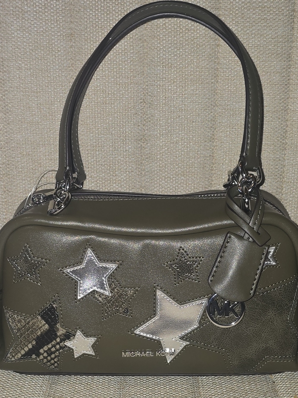 New with Tags-Michael Kors Cecily Olive Shoulder Bag Star Accent MK Logo